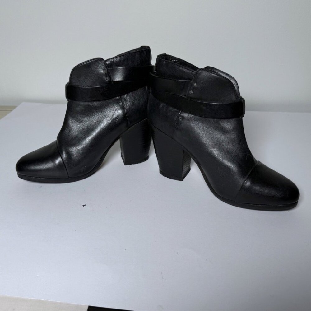 Rag and Bone Harrow Black Leather Ankle Boots Size 39.5 9.5 Heels Quiet Luxury - Picture 7 of 9